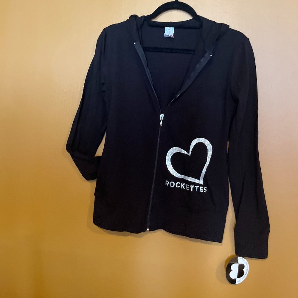 NWT Rockettes Black Silver Glitter Zip Up Hoodie S